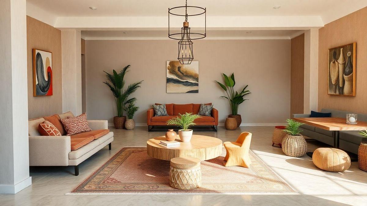Acabamentos de mármore que realçam a decoração boho