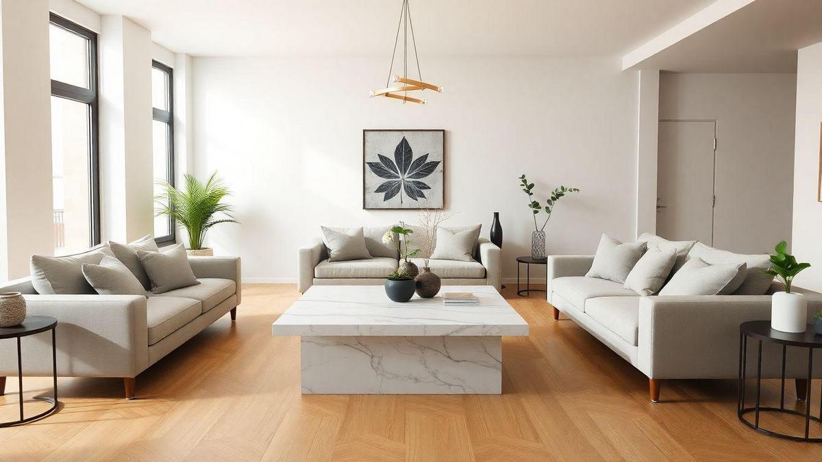 Estilos de decoração contemporânea usando quartzo na sala de estar